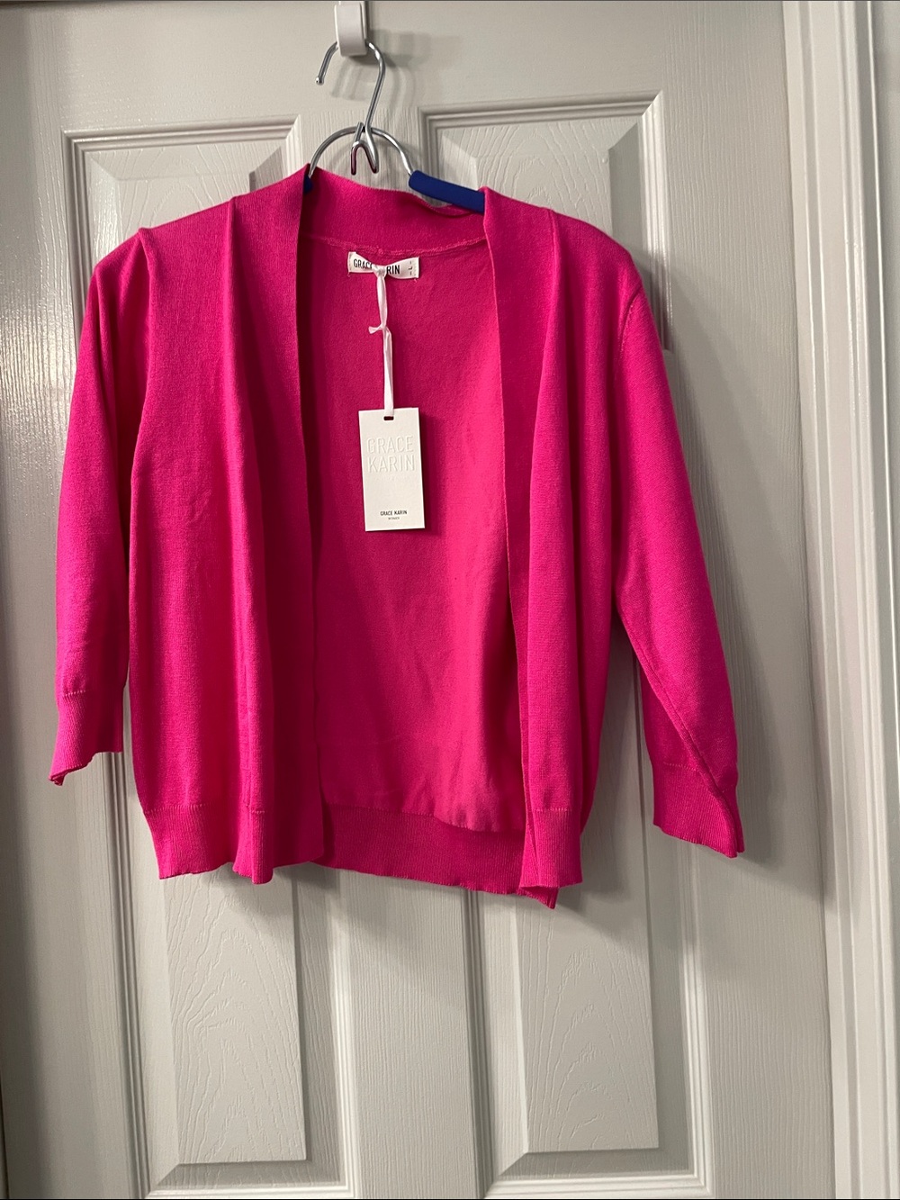 Grace Karin Bright Fuchsia Open-Front Knit Cardigan